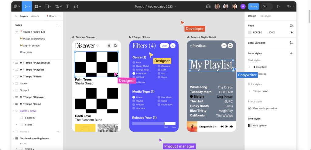 A screenshot of Figma’s homepage. You can see a design team collaborating on a series of prototypes. 